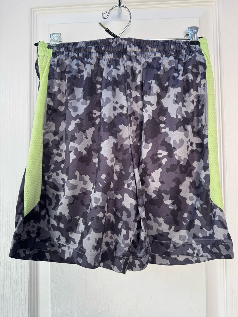 tek gear Gray Camo Shorts with Lime Panels